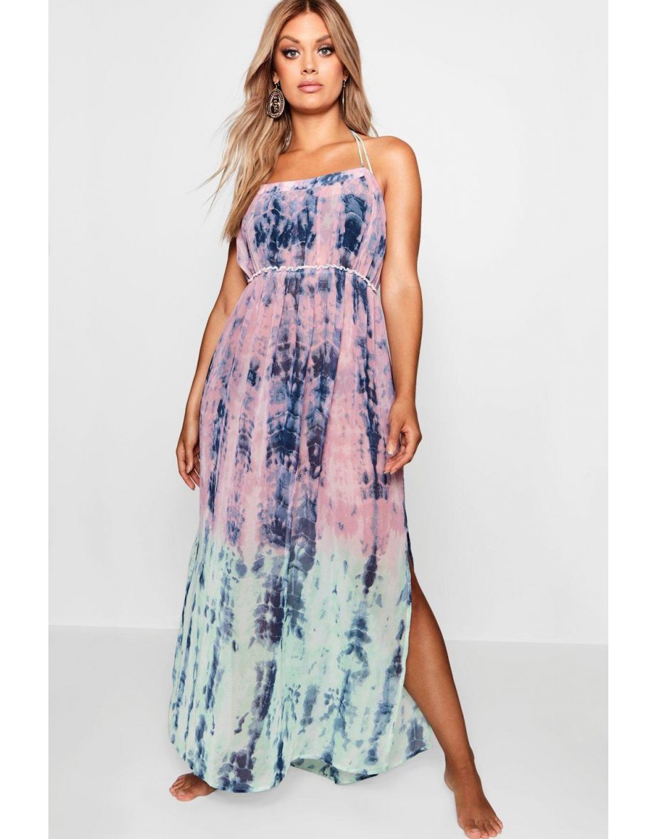 Plus Katy Tie Dye Dip Dye Maxi Dress - pink