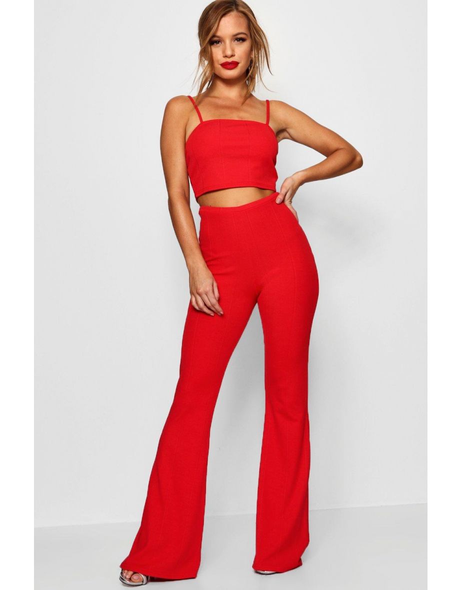 Petite  Bandage Flare Trouser Co-Ord - red