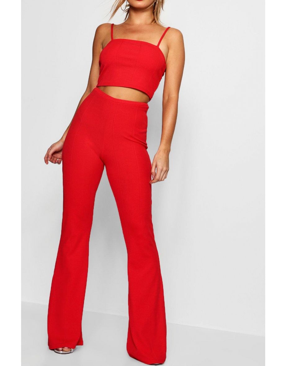 Petite  Bandage Flare Trouser Co-Ord - red - 3
