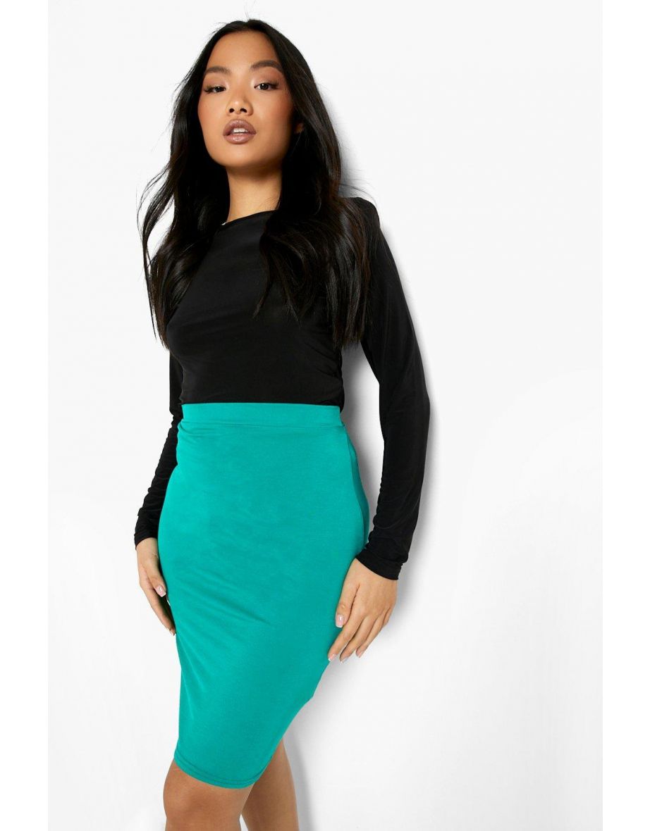 Petite Basic Bodycon Midi Skirt - green - 3