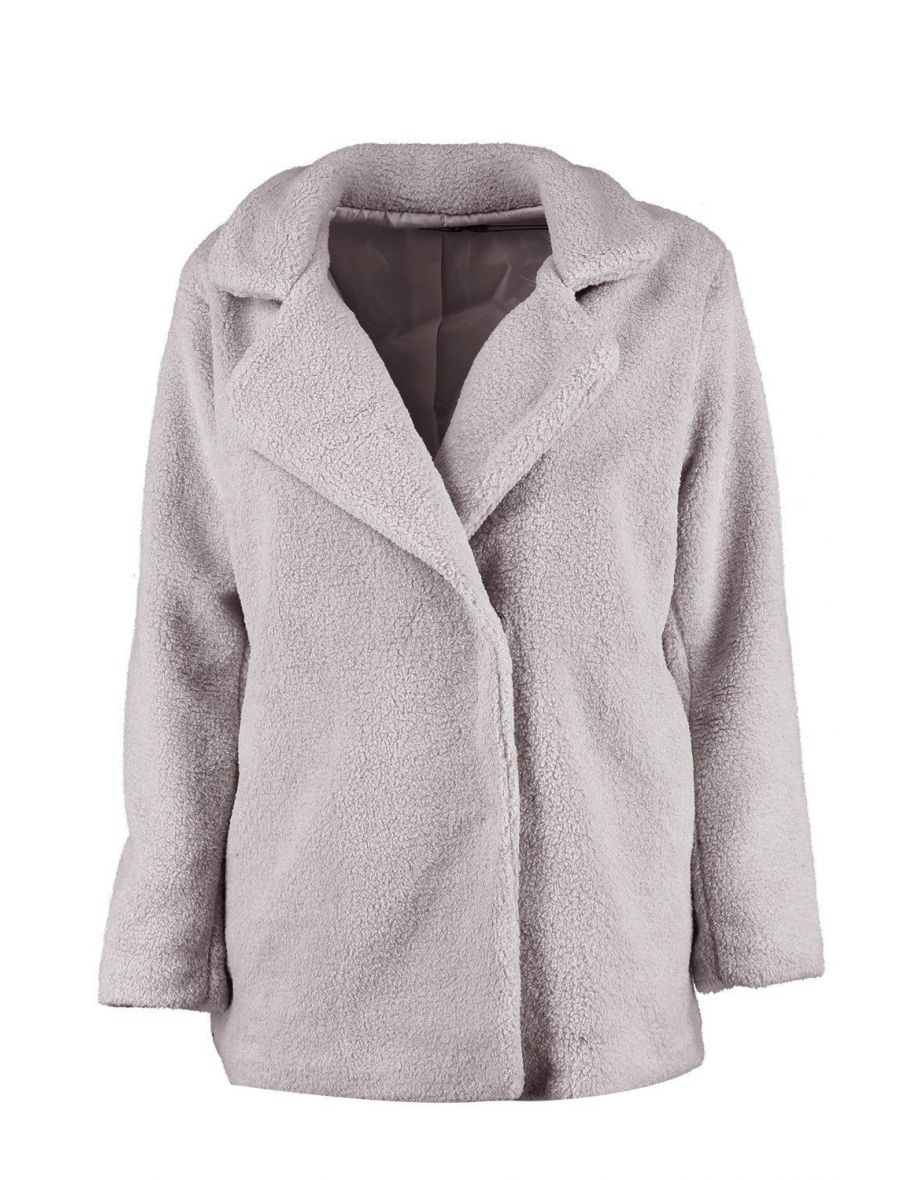 Petite Double Breasted Teddy Coat - grey - 1