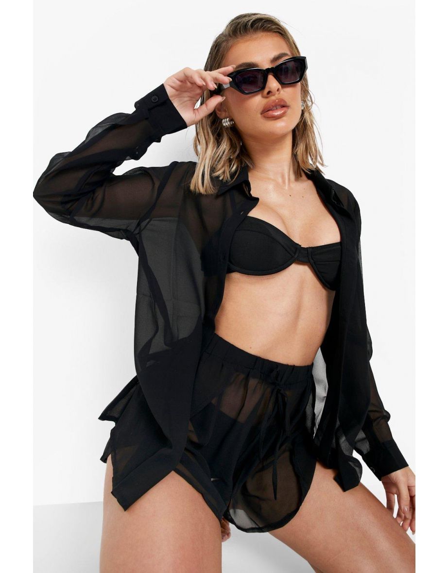 Essentials Chiffon Beach Shirt - black