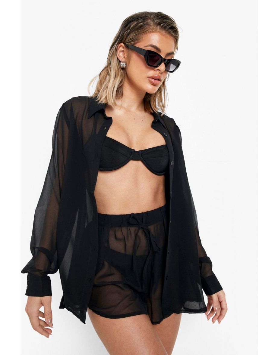 Essentials Chiffon Beach Shirt - black - 3