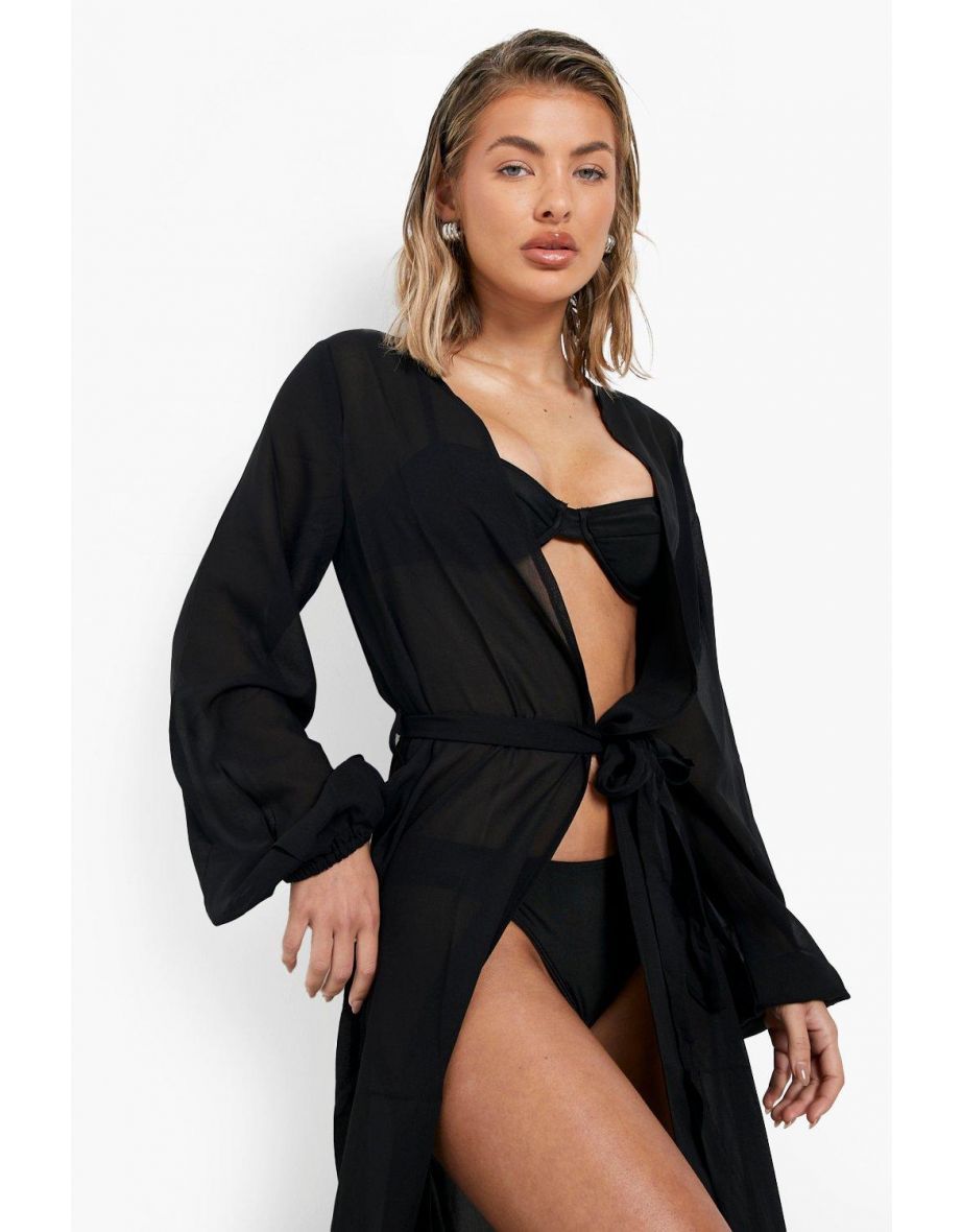 Essentials Chiffon Maxi Beach Kimono - black - 3