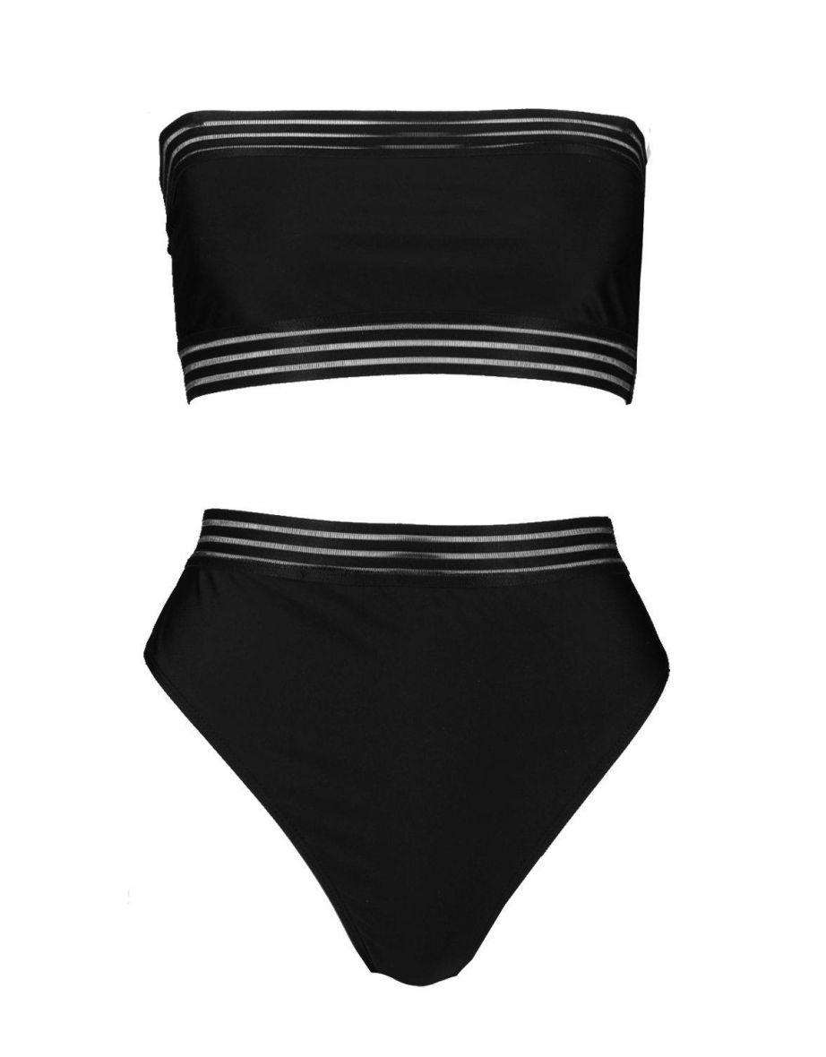 Cape Verde Mesh Detail Bandeau High Waisted Bikini - black - 1
