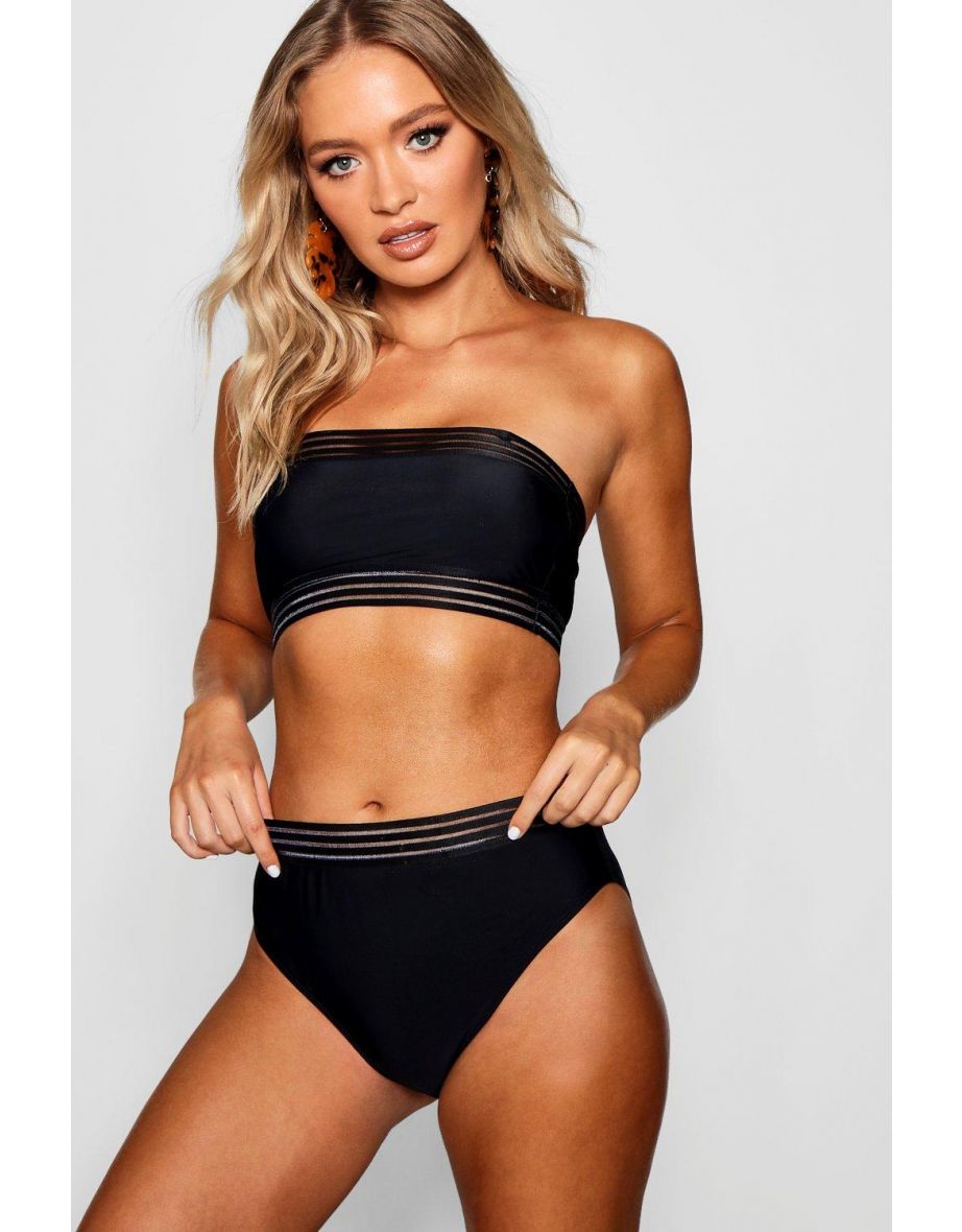 Cape Verde Mesh Detail Bandeau High Waisted Bikini - black