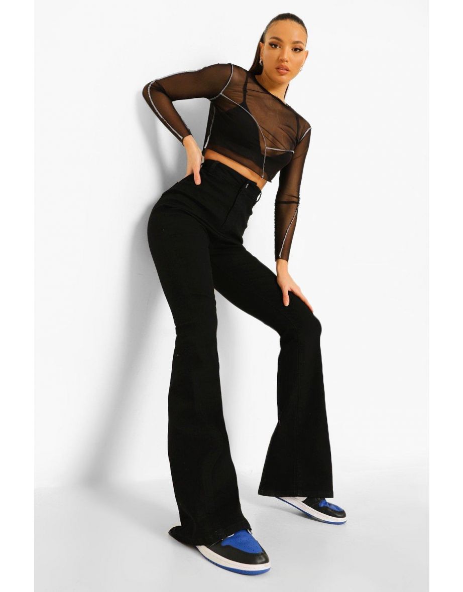 Tall High Waist Skinny Flared Jean - black