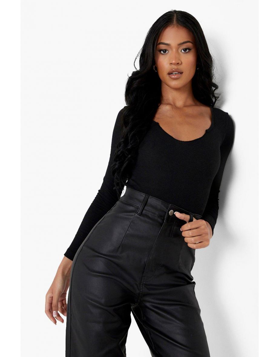 Tall Pu Coated Split Hem Straight Leg Jean - black - 3