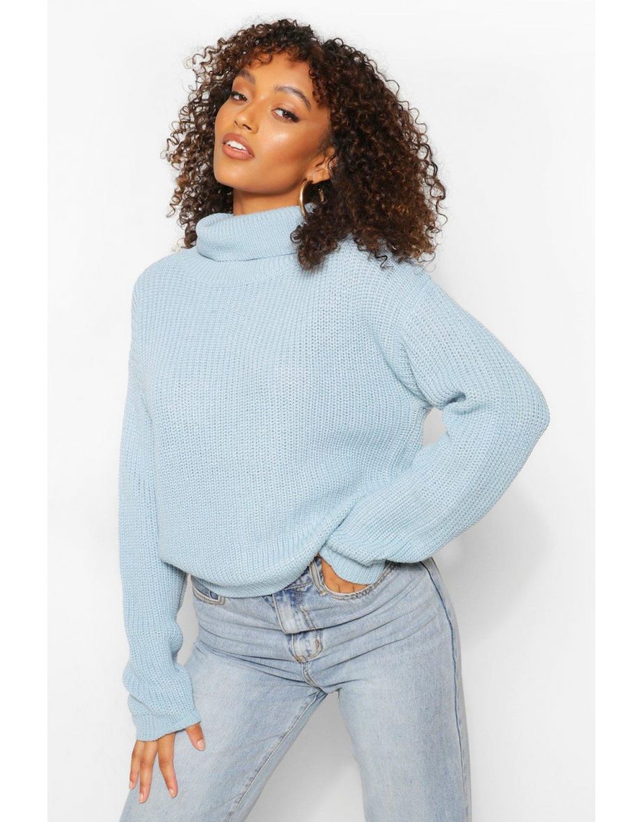 Tall Recycled Roll Neck Crop Jumper - denim