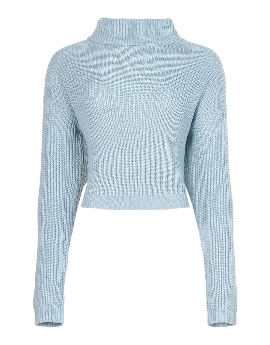 Tall Recycled Roll Neck Crop Jumper - denim - 1