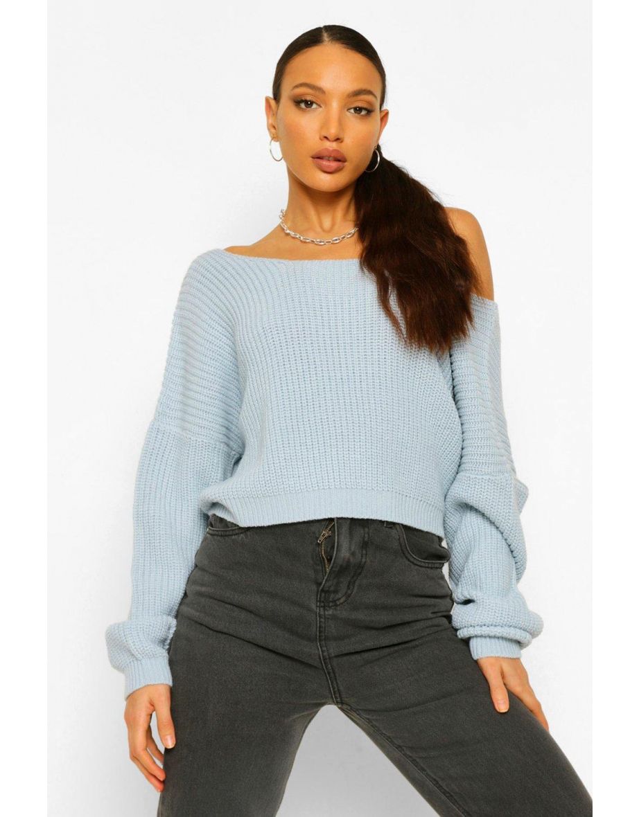 Tall V Back Crop Jumper - sky
