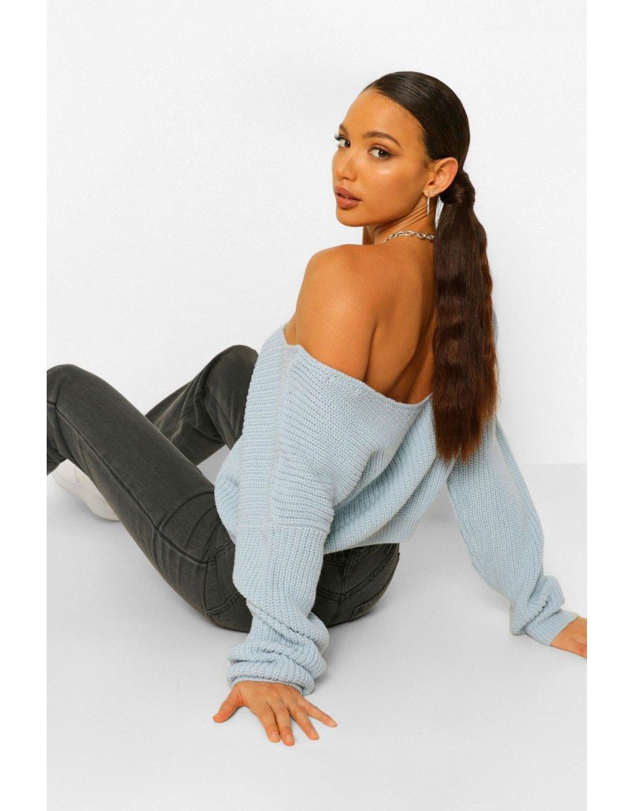 Tall V Back Crop Jumper - sky - 3