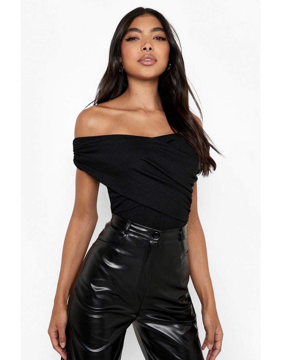 Tall Recycled Bardot Ruched Detail Bodysuit - black