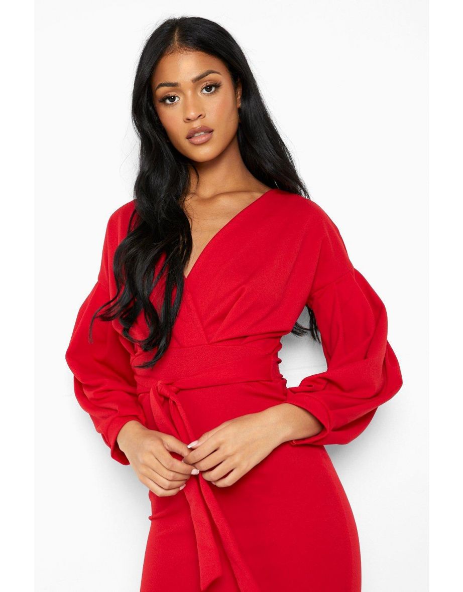 Tall Recycled Off The Shoulder Midi Dress - red - 3
