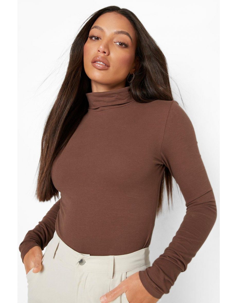 Tall Basic Turtle Neck Long Sleeve Bodysuit - chocolate - 2