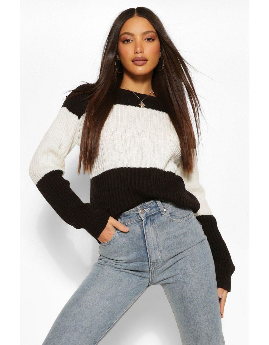 Tall Colour Block Knitted Sweater - black