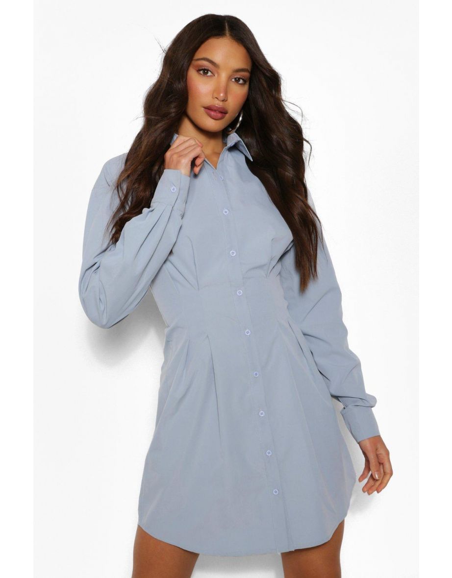Tall Button Down Pleated Woven Shirt Dress - sand - 3