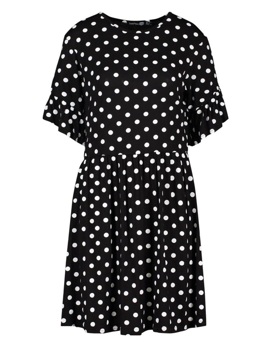 Tall Polka Dot Smock Dress - black - 1
