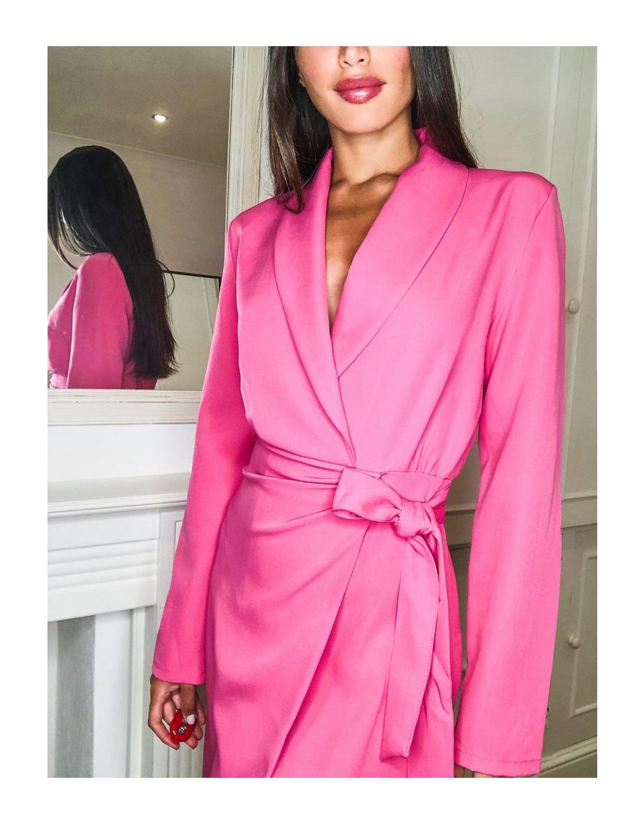 Tall Woven Ruched Side Tie Blazer Dress - bright pink - 2