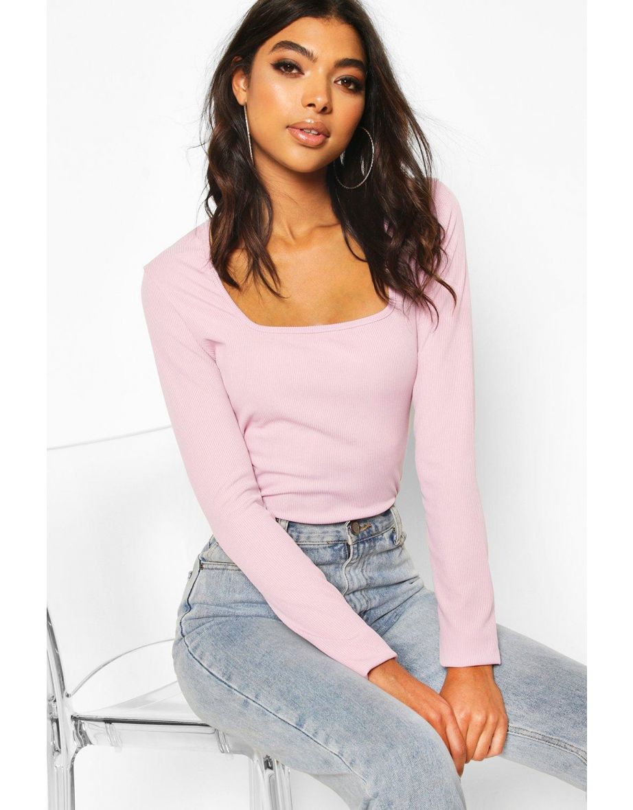 Tall Square Neck Rib Bodysuit - lilac