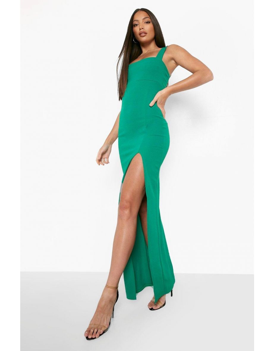 Tall Square Neck Side Split Maxi Dress - emerald