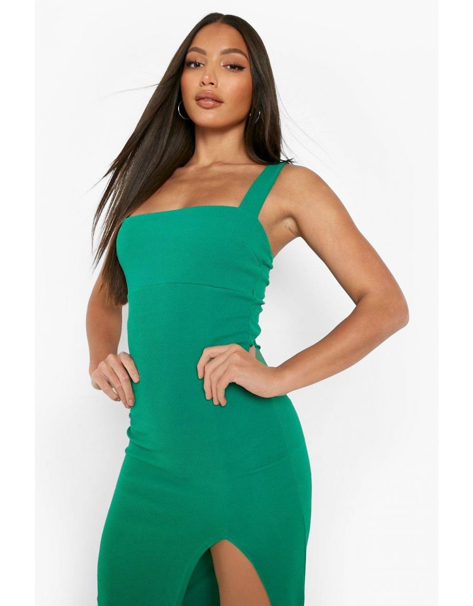 Tall Square Neck Side Split Maxi Dress - emerald - 3