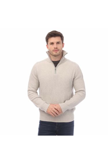 Men's Belstaff Cotton Wool Rib Stanley Quarter Zip Jumper in White