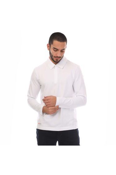 Men's Belstaff Stretch Cotton Challenger Long Sleeve Polo Shirt in White