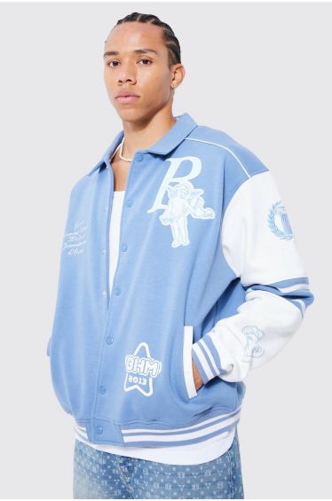 Nfl Oversized Melton Multi Badge Bomber Jacket