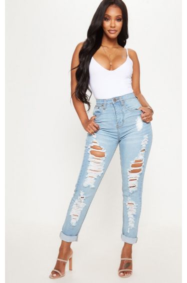 Shape Light Wash Extreme Rip Skinny Jeans