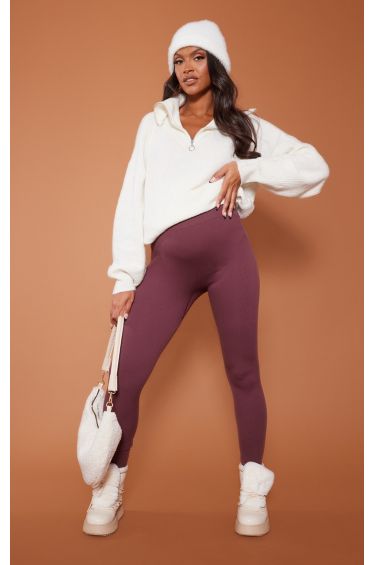 PrettyLittleThing Structured Contour Rib Leggings - Chocolate • Price »
