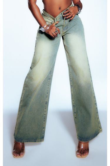 Double Waistband Detail Straight Leg Jeans