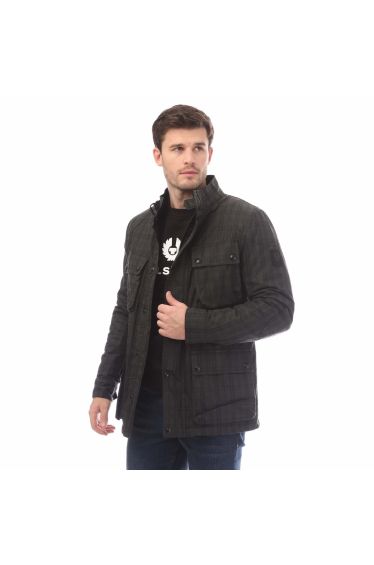 Men's Belstaff Hollingworth Plaid Waxed Cotton Fieldmaster Jacket in Grey