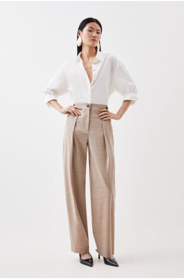 Cream Woven Wide Leg Tailored Trousers
