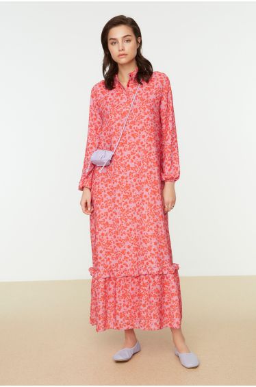 Dusty Pink Dalmatian Long Sleeve Wrap Maxi Dress