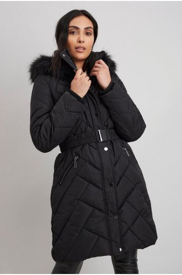 wallis berry faux fur collar quilted coat