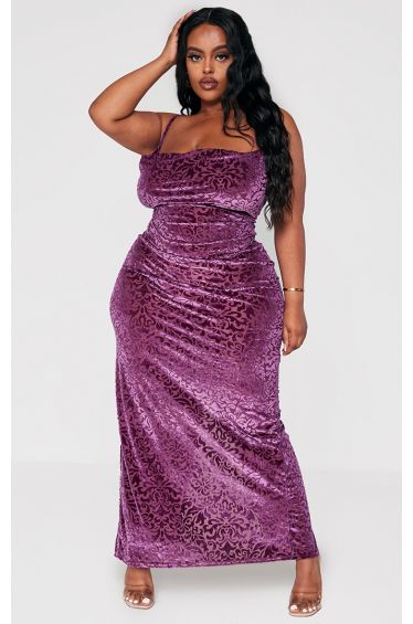 Satin Drape Shoulder Wrap Maxi Dress - Purple