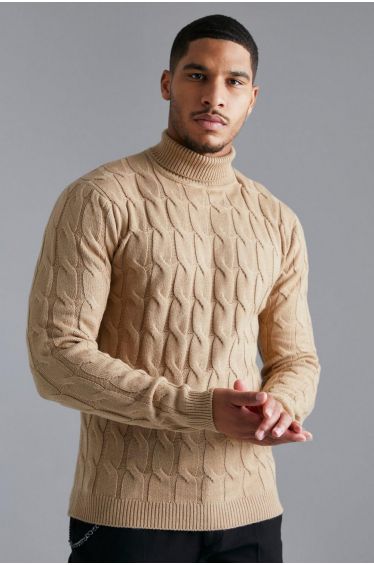 Muscle Roll Neck Ribbed Jumper