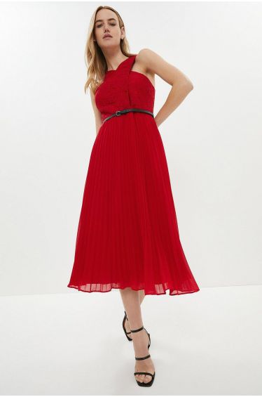 Shape Red Woven Halterneck Frill Detail Mini Dress