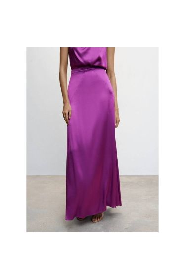 Hot Pink Stretch Satin Split Side Maxi Skirt