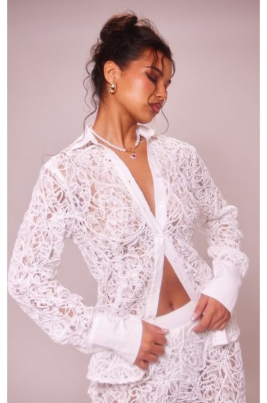 全国送料無料・イイ店 Premium White Shop Woven Online Shirt Fitted Lace Jacquard トップス