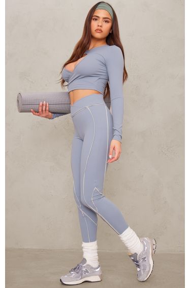 Blue Cable Knitted Denim Look Leggings