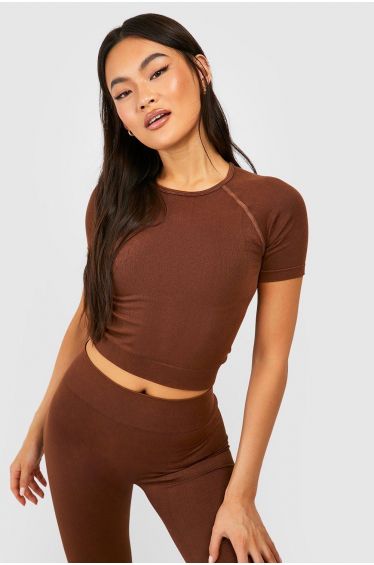 Stone Basic Slinky Short Sleeve Crop Top